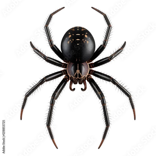 Black and Brown Spider with Detailed Legs and Abdomen. photo