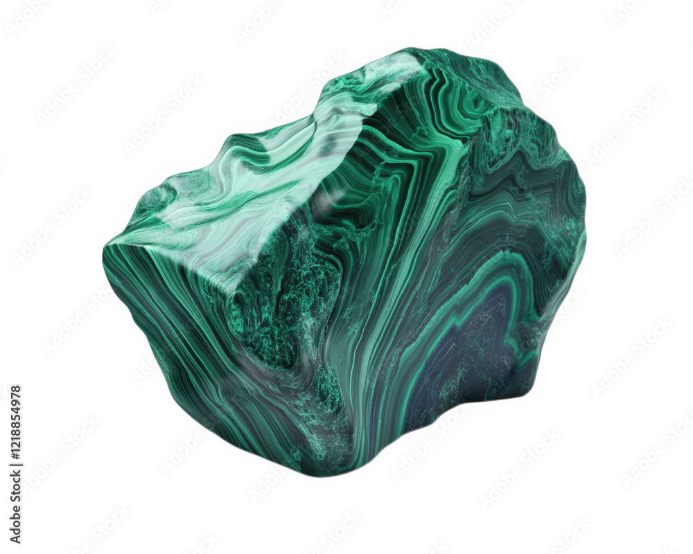 Fototapeta premium Malachite rock with vibrant green patterns, showcasing natural beauty and unique textures. Perfect for decorative purposes or geological studies