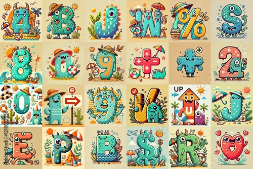 Cartoon Summer season Monsters Lettering Typeface. AI generated illustration