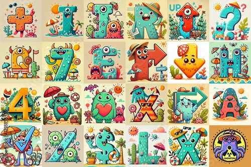 Cartoon Summer season Monsters Lettering Typeface. AI generated illustration