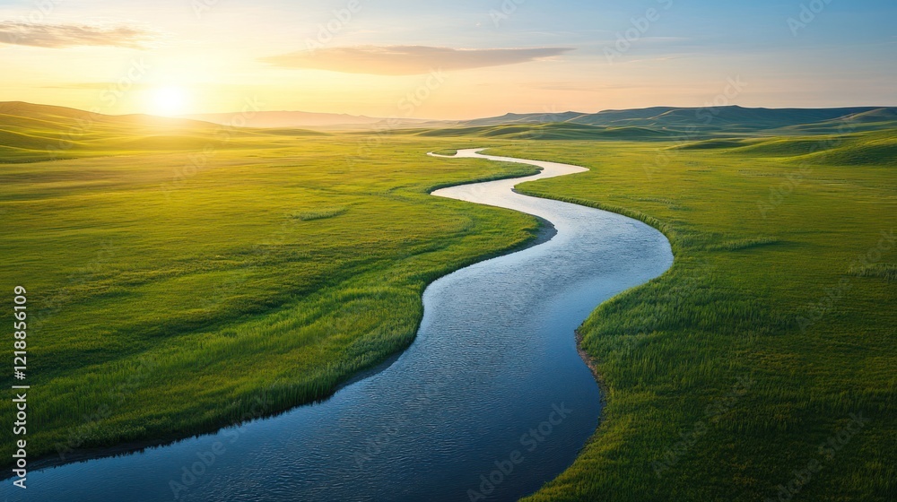 Sunrise River Landscape Aerial View Sunrise River Landscape Aerial View