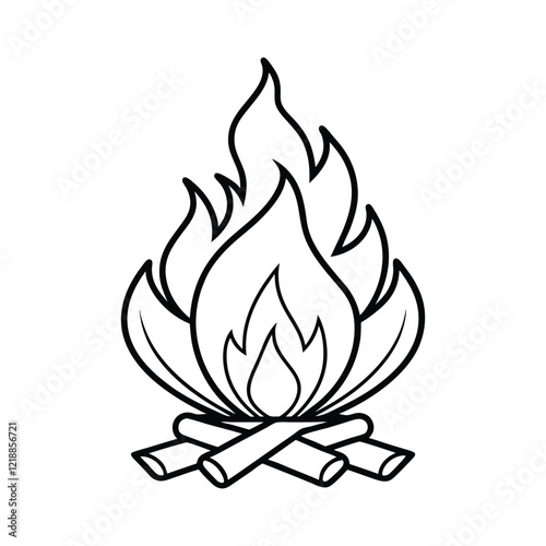 Bonfire in one continuous line art drawing style. Campfire black line sketch on white background. Vector illustration