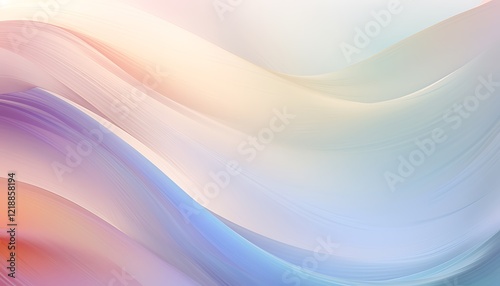 A soft, pastel abstract image with flowing, wave-like layers in hues of cream, peach, lavender, and blue, evoking a calm and serene atmosphere. photo