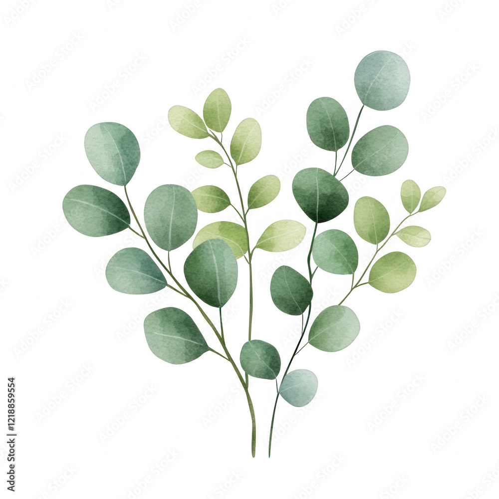 Fototapeta premium A delicate arrangement of green eucalyptus leaves, perfect for botanical designs., isolated on a transparent background.
