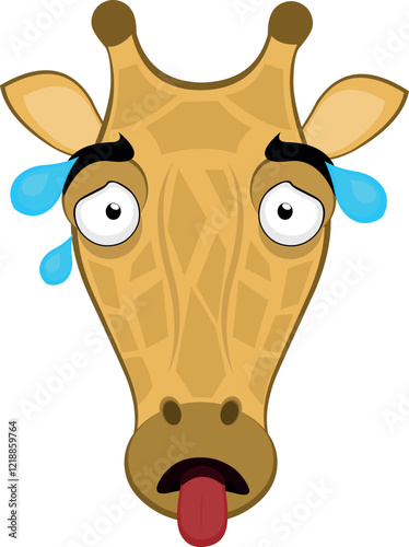 vector illustration emoji head character giraffe cartoon, exhausted with his tongue out and drops of sweat on his head