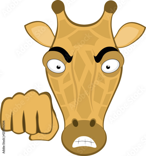 vector illustration emoji head character giraffe cartoon, with an angry expression and fist bump