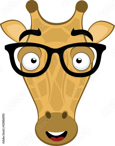 vector illustration emoji head character giraffe cartoon, with nerd glasses