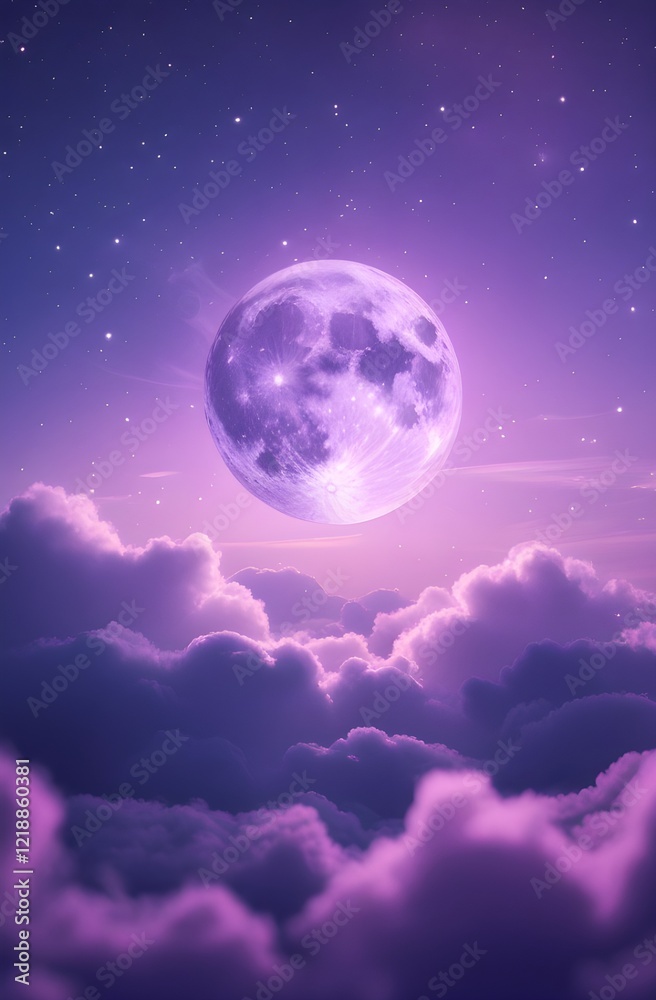 Fototapeta premium Purple Gradient Moonlit Sky with Clouds and Stars Mobile Wallpaper