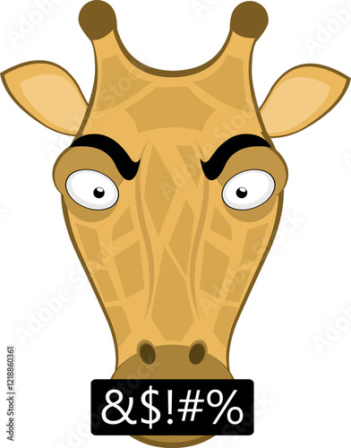 vector illustration emoji head character giraffe cartoon, with angry expression and insult censure