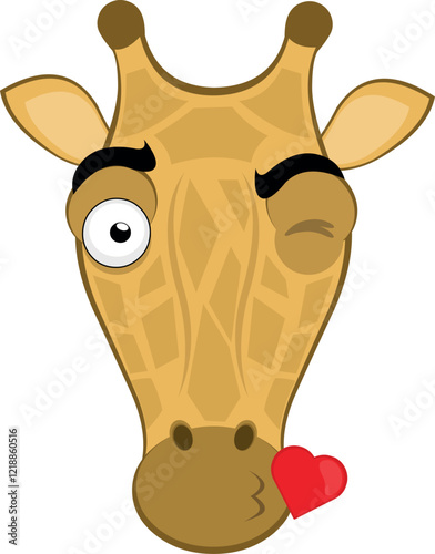 vector illustration emoji head character giraffe cartoon, giving a heart shaped kiss