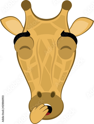 vector illustration emoji face giraffe character cartoon, yawning covering his mouth with his hand