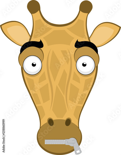 vector illustrationn emoji head character giraffe cartoon, with a zipper in the mouth in the concept of silence