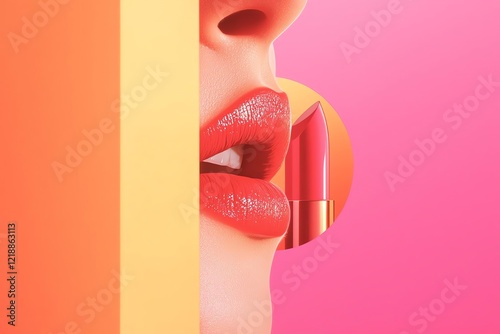 Vibrant lip beauty with lipstick showcasing bold colors on a creative backdrop.