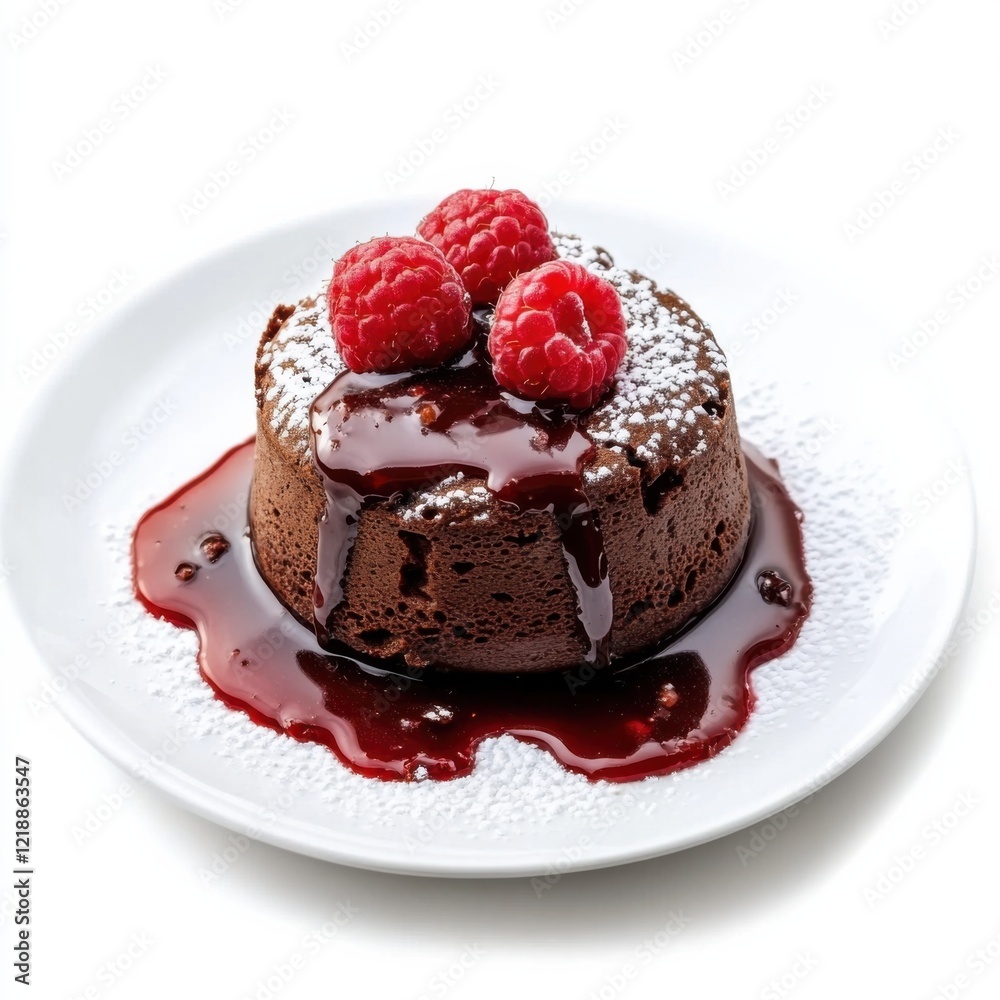 A decadent chocolate souffl鑼�with raspberry coulis, isolated white background, impressionist art style A decadent chocolate souffl鑼�with raspberry coulis, isolated white background, impressionist art style
