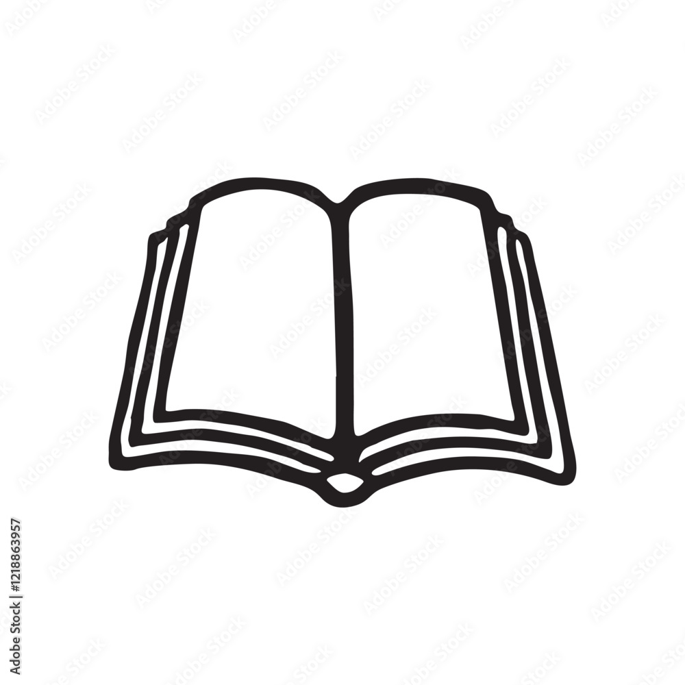 Doodle open book icon hand drawn with black line in freehand style. Vector illustration isolated on white background Doodle open book icon hand drawn with black line in freehand style. Vector illustration isolated on white background