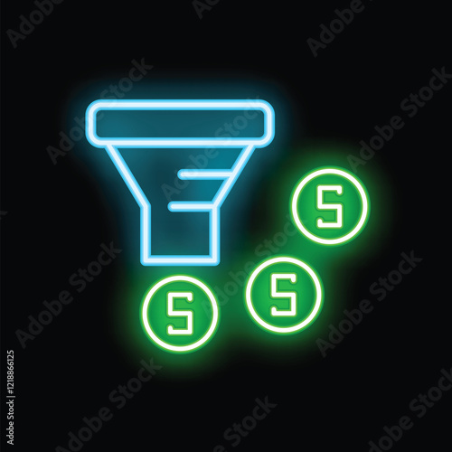 Neon sign of a sales funnel converting traffic into money
