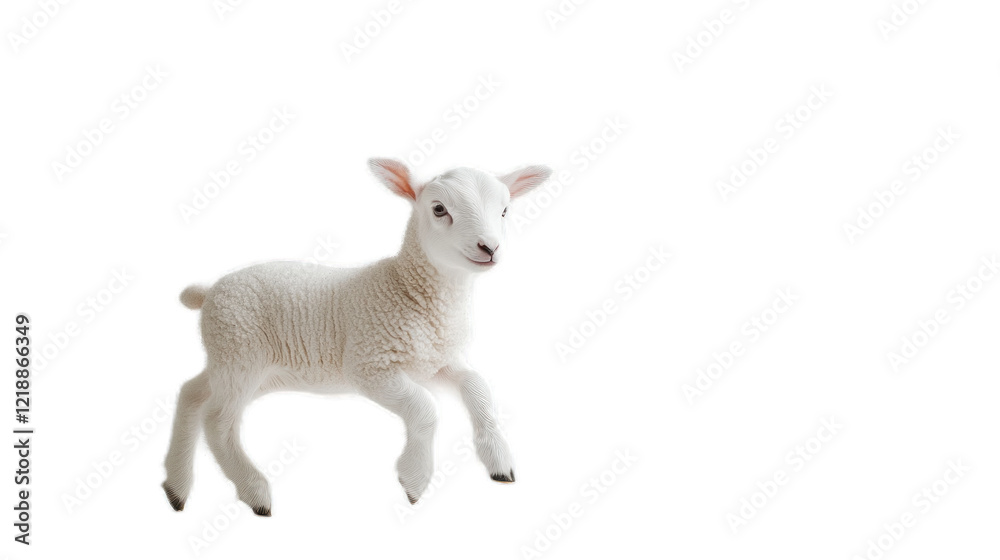 Adorable Young Lamb Jumping Playfully on a Bright White Background, Capturing the Joy and Innocence of Farm Life in a Whimsical Setting Adorable Young Lamb Jumping Playfully on a Bright White Background, Capturing the Joy and Innocence of Farm Life in a Whimsical Setting