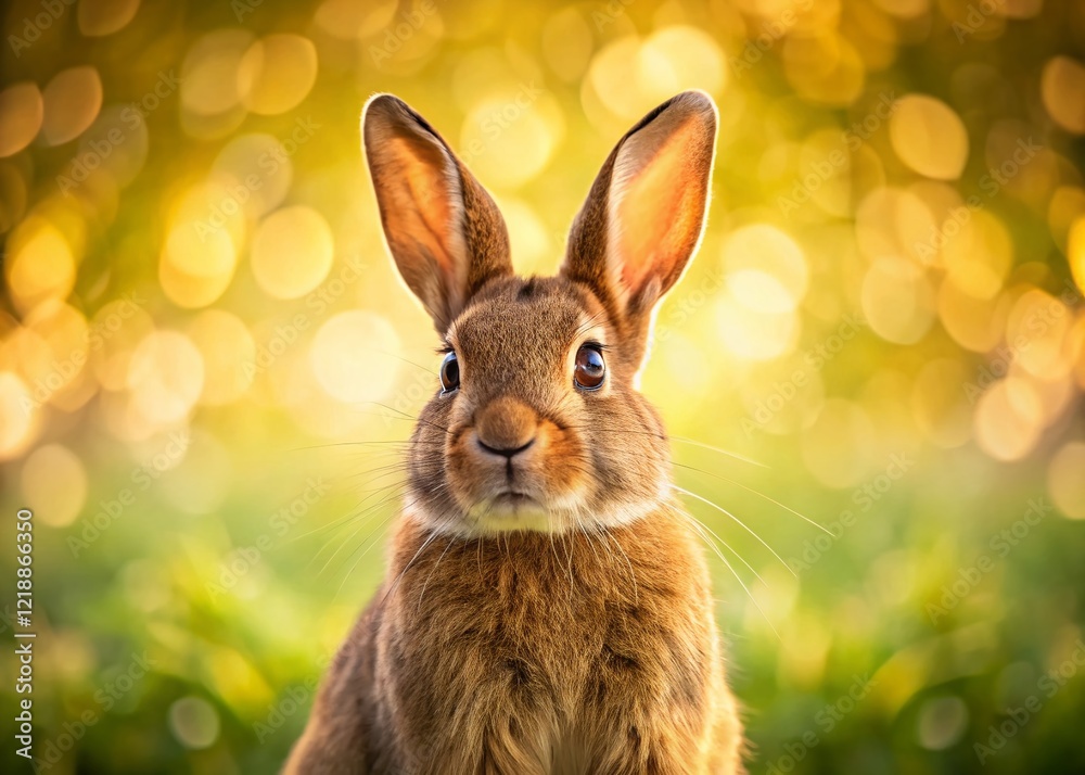Obraz premium Brown Rabbit Bokeh White Background AI Photo, Cute Rabbit, Blurred Background