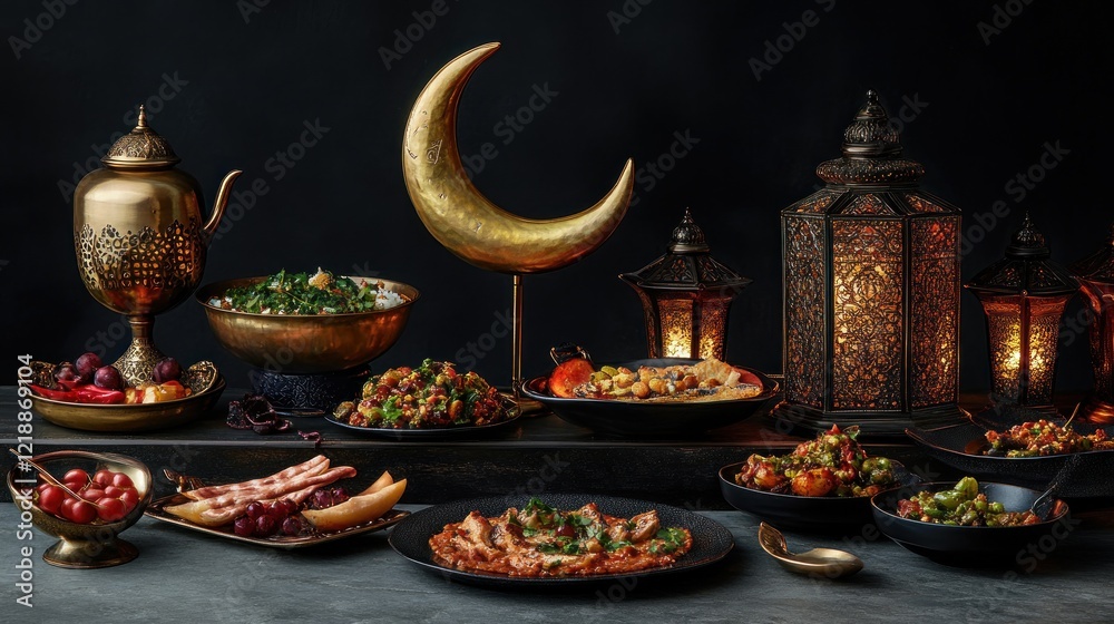 Obraz premium A Luxurious Iftar Feast: Ramadan Table Setting