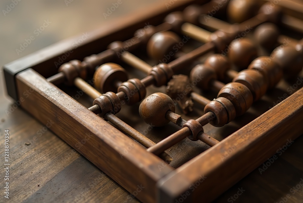 Antique Wooden Abacus on Wood - Close-Up Antique Wooden Abacus on Wood - Close-Up