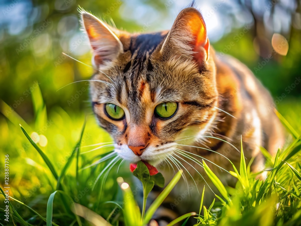 Cat Eats Grass, Stomach Cleanse, Beautiful Feline Aerial Cat Eats Grass, Stomach Cleanse, Beautiful Feline Aerial