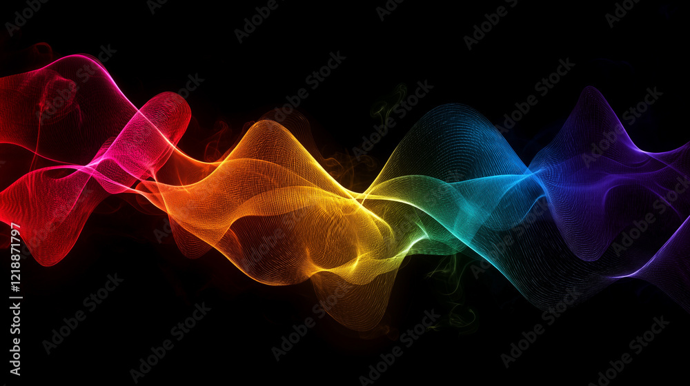 Fototapeta premium Quantum Technology. Colorful waves or particles softly dissolving into the air, creating an effect of uncertainty and dynamics, characteristic of quantum computers