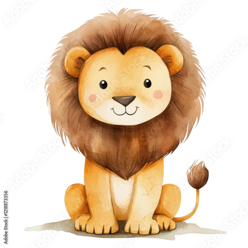 Cute cartoon lion with a friendly expression, perfect for children's themes., isolated on a transparent background. photo