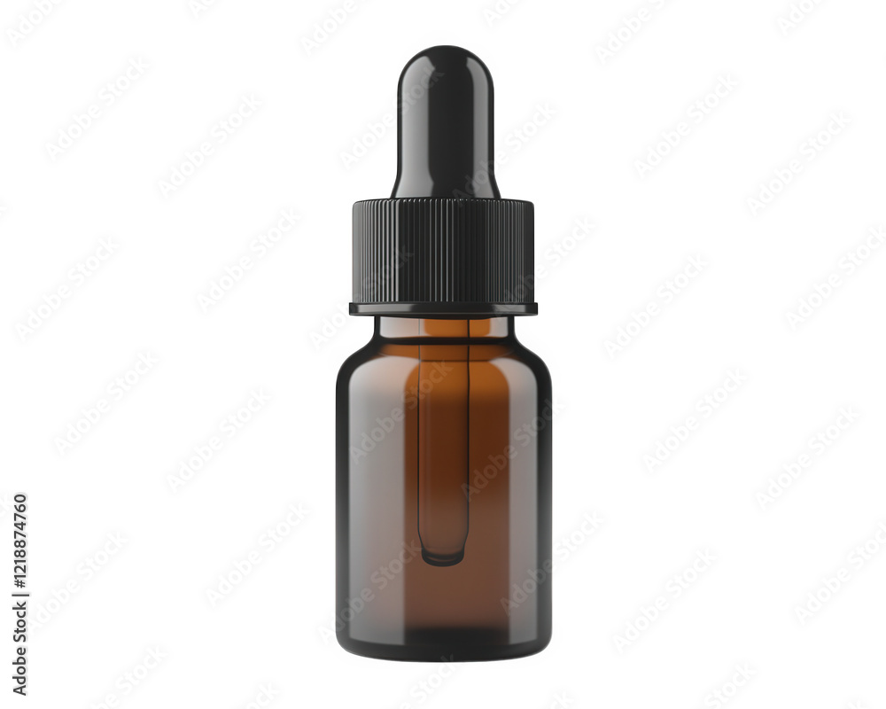 Amber dropper bottle with black cap, ideal for essential oils or serums. sleek design enhances product visibility and adds touch of elegance to any display