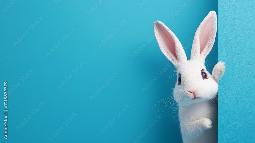 Obraz premium Cute white rabbit peeking out of the wall