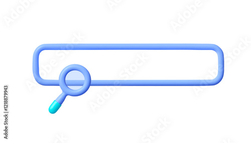  3D search bar with a blue outline and a magnifying glass icon. Perfect for web design, user interfaces, and digital navigation tools  