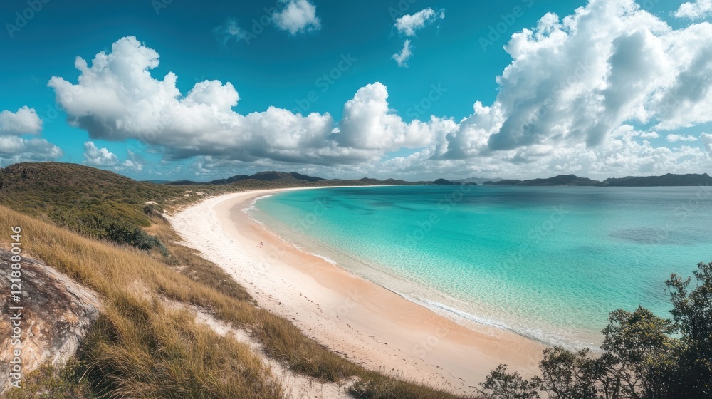 Stunning Panoramic View of White Sandy Beach and Turquoise Ocean