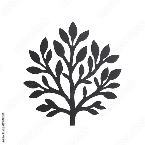 Stylized silhouette of a tree with detailed branches and leaves on a plain background., isolated on a transparent background.