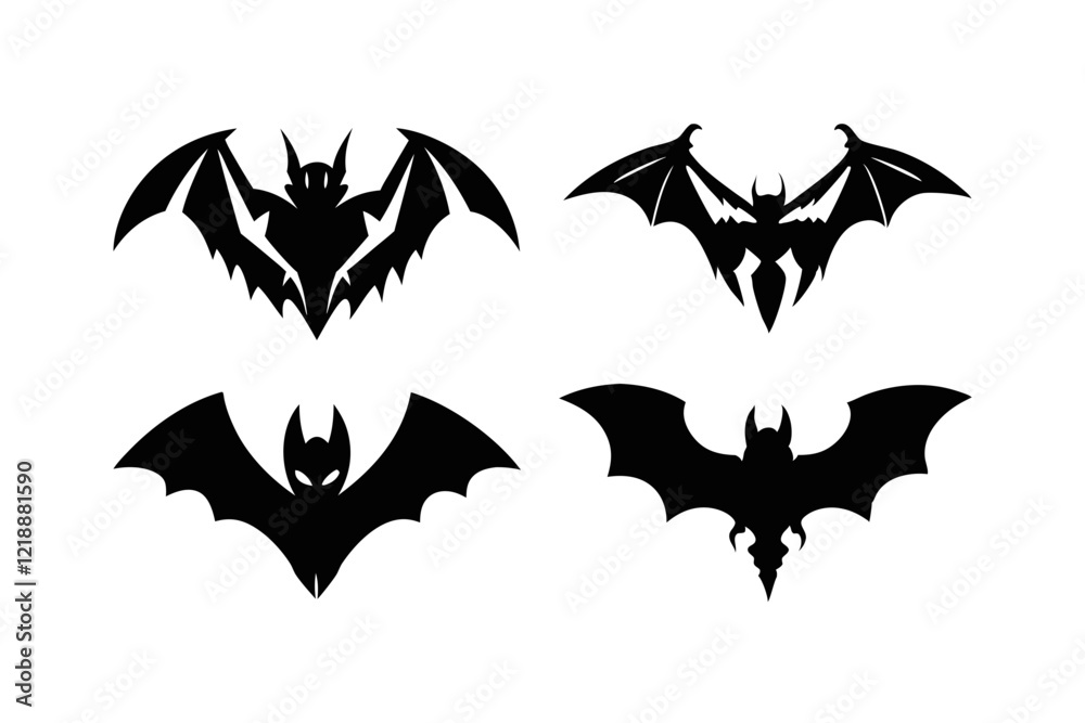 Fototapeta premium four unique bat logo set line art silhouette vector illustration