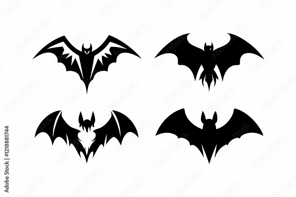 Fototapeta premium four unique bat logo set line art silhouette vector illustration