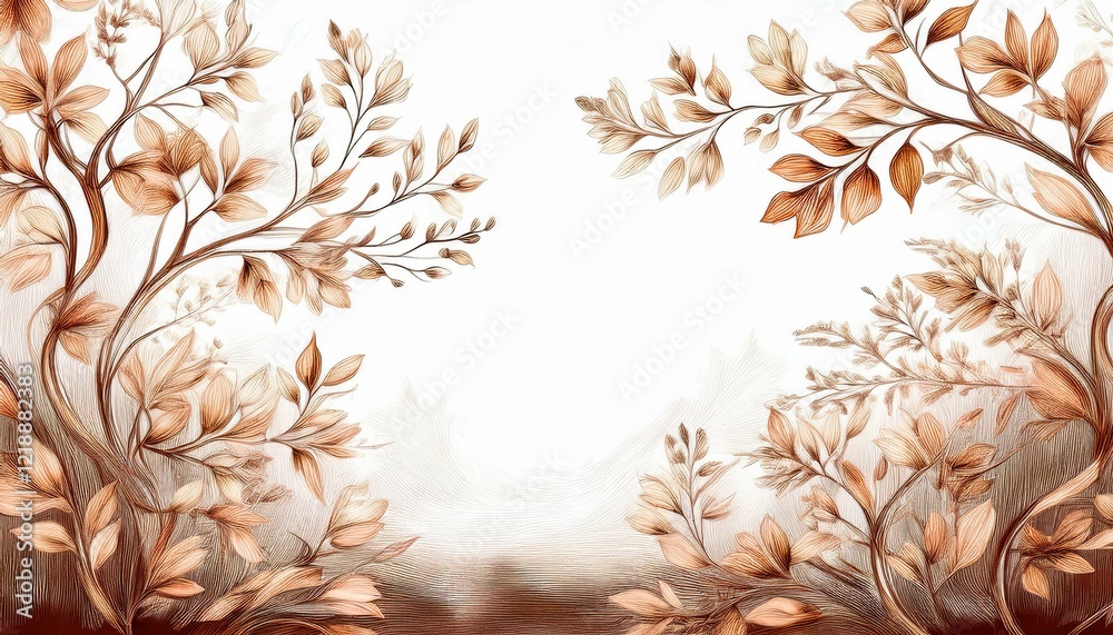 Fototapeta Monochrome twigs seamless pattern frame with space for text graphic resource

