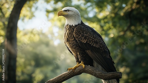 American Majestic Bald Eagle siting on branch