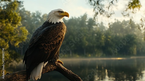 American Majestic Bald Eagle siting on branch