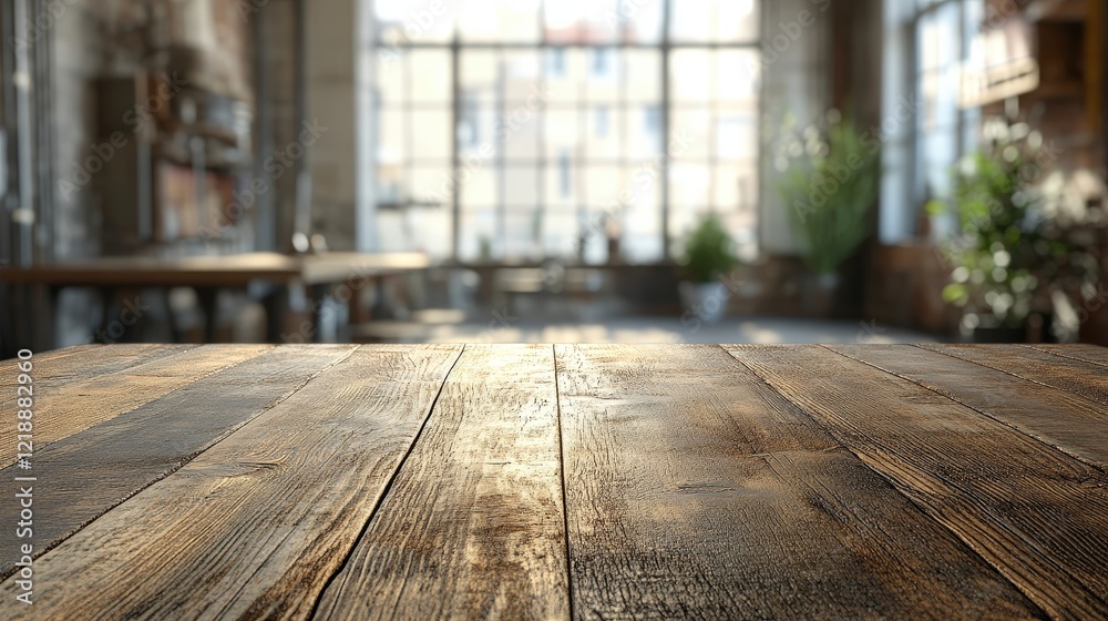 Close-Up of a Wooden Table Top Set Against a Blurred Kitchen Background with Natural Lighting and Rustic Decor Features Close-Up of a Wooden Table Top Set Against a Blurred Kitchen Background with Natural Lighting and Rustic Decor Features