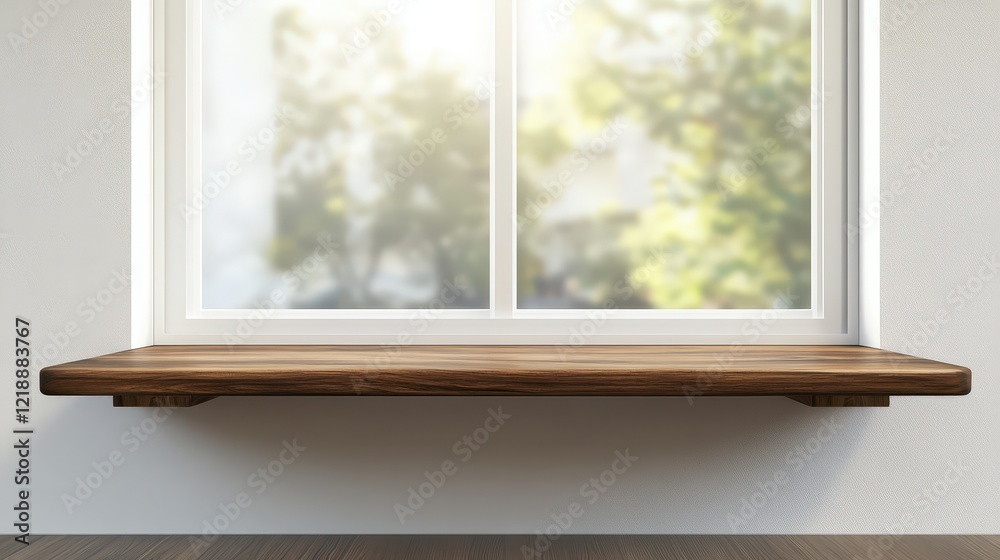 Fototapeta premium Beautiful Wooden Table by Clean Window with Blurred Natural Background Creating a Serene Atmosphere for Home Decor and Interior Design