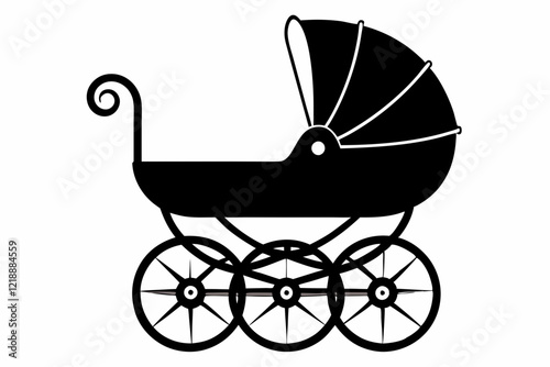 baby carriage line art silhouette vector illustration