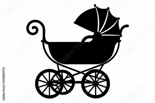 baby carriage line art silhouette vector illustration