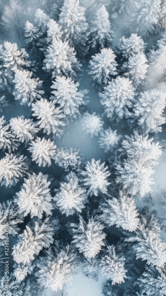 Aerial view of snow-covered forest in winter. Aerial view of snow-covered forest in winter.