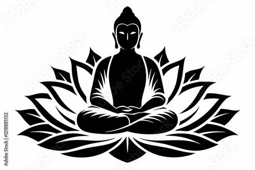 buddha sitting on lotus line art silhouette vector illustration