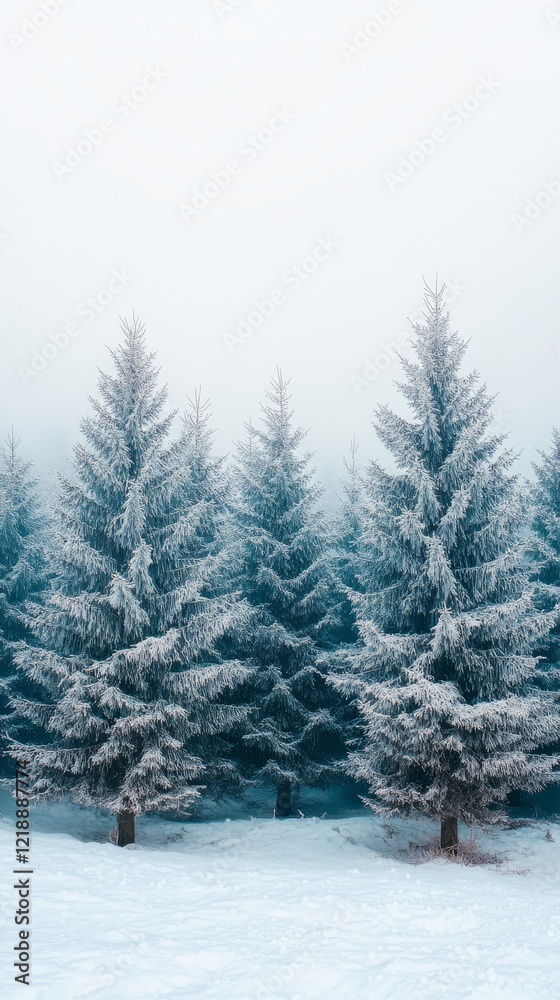 Fototapeta premium Snow-covered evergreens in a winter wonderland.