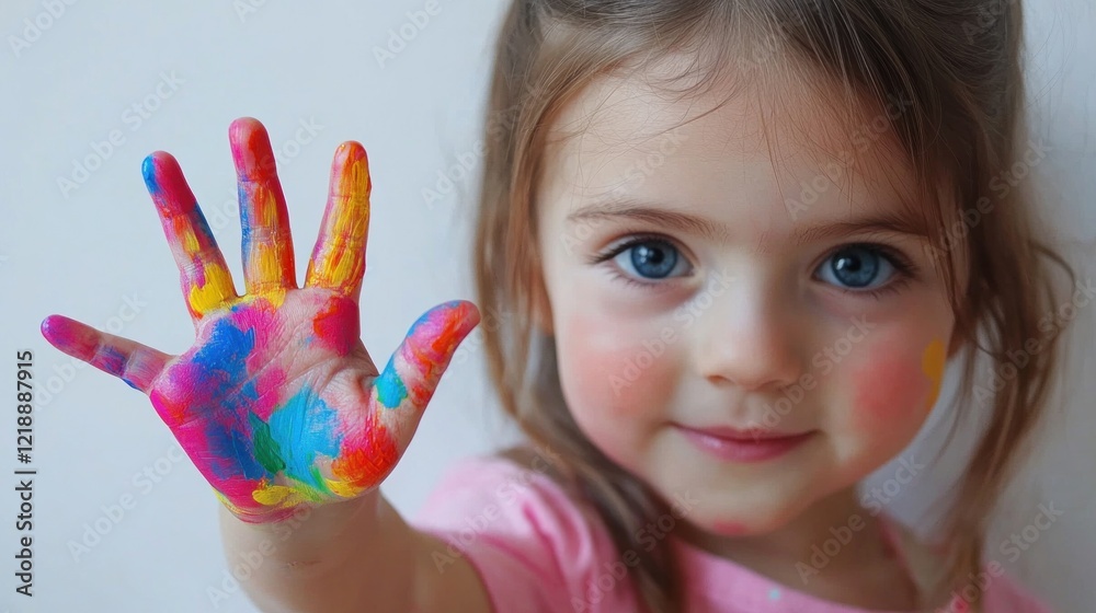 Little Girl with Colorful Hand Little Girl with Colorful Hand