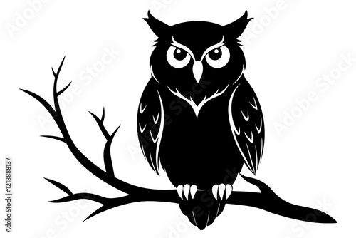owl sitting on a-tree branch line art silhouette vector illustration