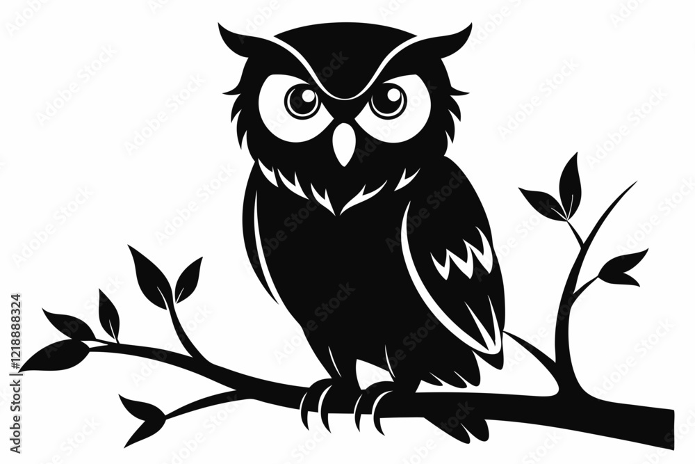 Fototapeta premium owl sitting on a-tree branch line art silhouette vector illustration