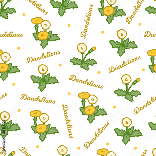 Whimsical Floral Cartoon Dandelion Wild Nature. This pattern is ideal for spring-themed projects, wallpapers, fabric designs, packaging, and more.