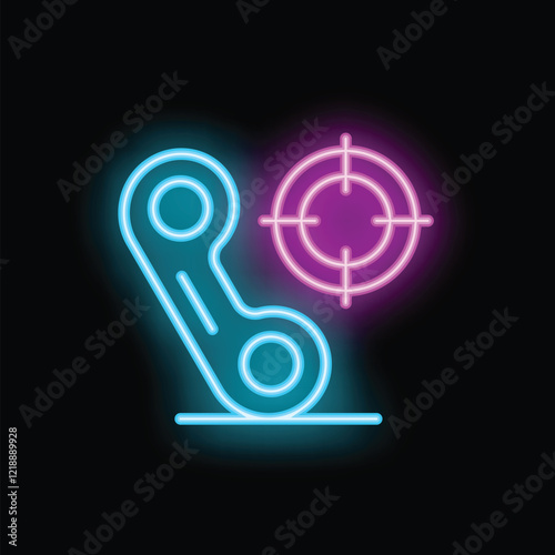 Neon icon of a gamepad with target, representing a gamer targeting an opponent