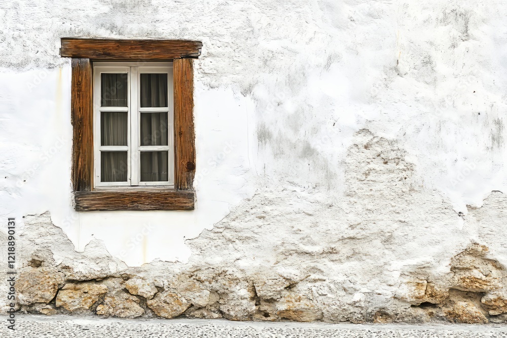 Fototapeta premium Rustic window on weathered white wall